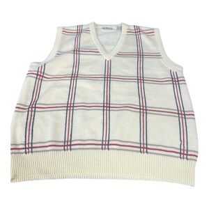 Men's Cream Plaid Sweater Vest- 90s golf